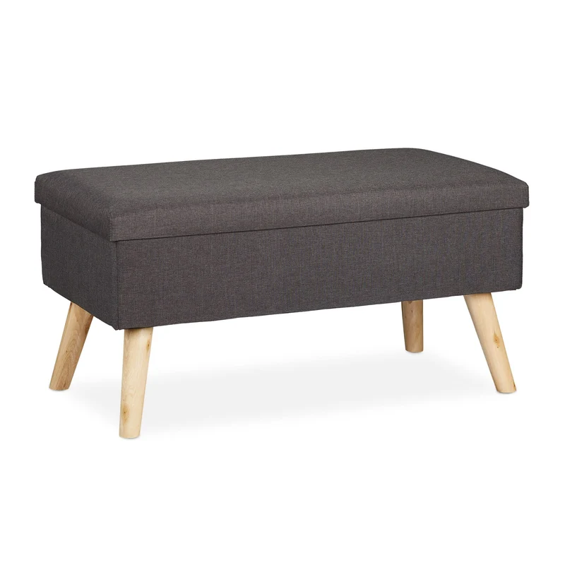 Banc avec espace de rangement assise rembourrée 39 x 77 x 39 cm style moderne déco couloir en polyester gris 13_0008874