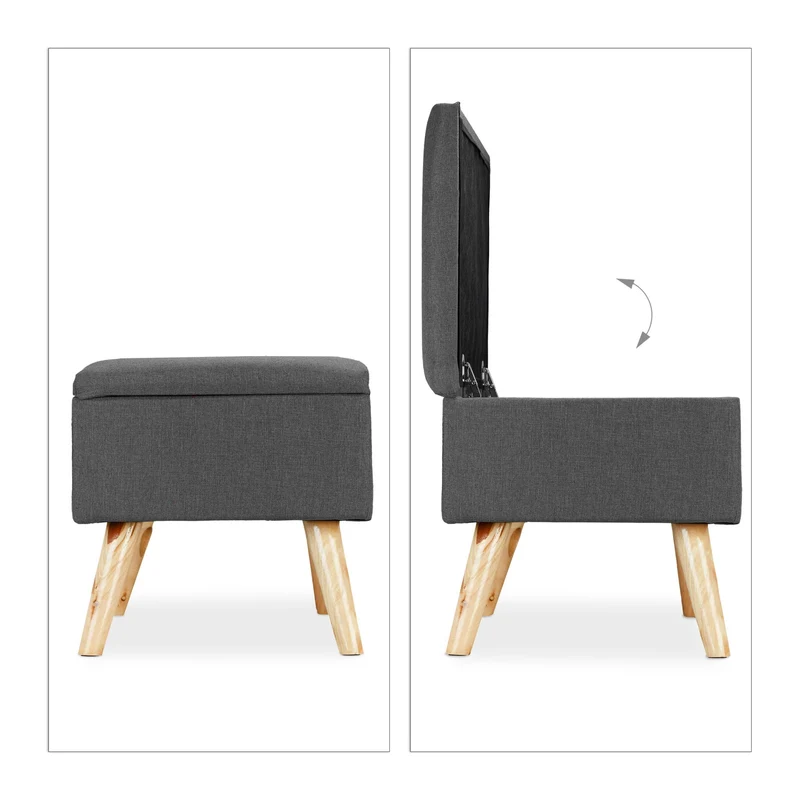 Banc rembourré avec espace de rangement 39,5 x 79,5 x 39,5 cm pratique moderne en tissu beige 13_0008719
