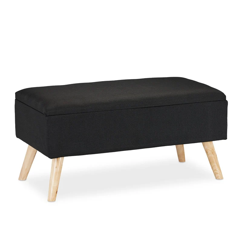 Banc de rangement en tissu 39,5 x 79,5 x 39,5 cm assise rembourrée moderne entrée en MDF noir 13_0008716