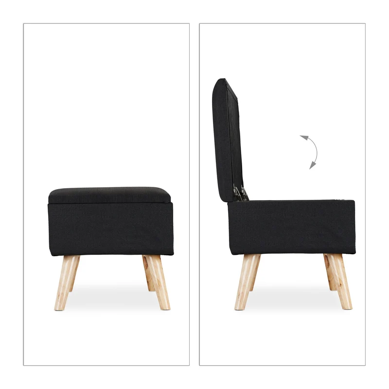 Banc de rangement en tissu 39,5 x 79,5 x 39,5 cm assise rembourrée moderne entrée en MDF noir 13_0008716