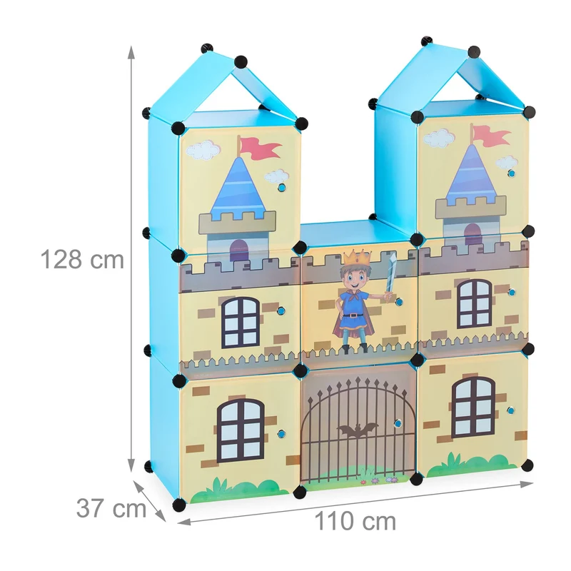 Etagère tour emboîtable pratique enfants 80 x 30 x 120 cm rangement jouets livres style moyenâgeux en plastique blanc 13_0007266
