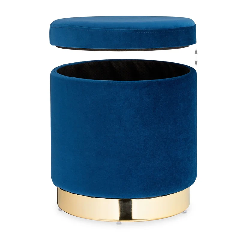 Pouf coiffeuse élégant avec rangement 40 x 40 x 40 cm en velours bleu 13_0008314
