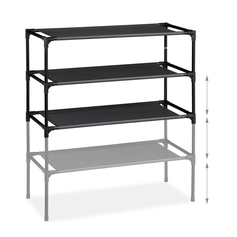 Étagère à chaussures extensible pratique 68 x 62 x 28 cm en fer noir 13_0008866