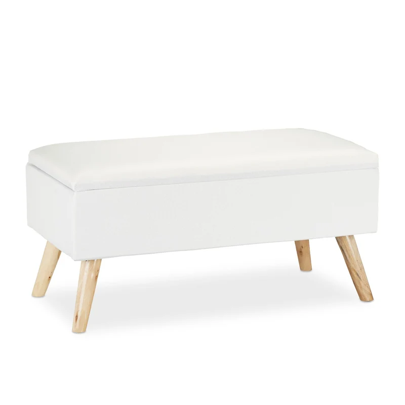 Banc rembourré avec espace de rangement 39,5 x 79,5 x 39,5 cm pratique moderne en tissu beige 13_0008717