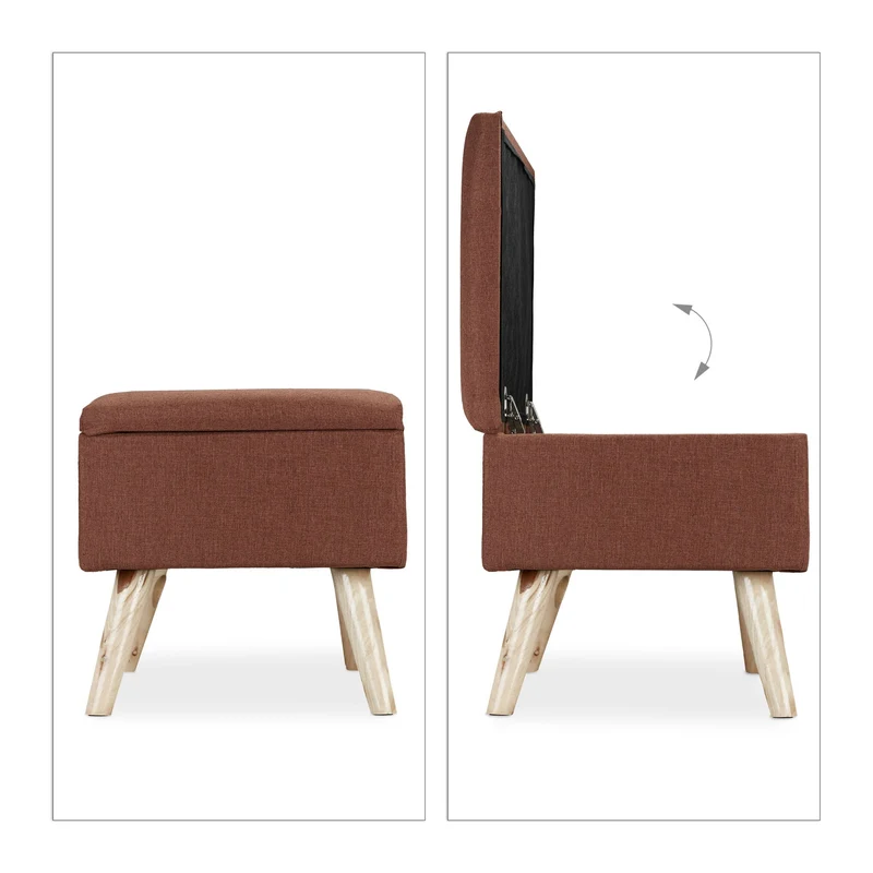 Banc de rangement en tissu 39,5 x 79,5 x 39,5 cm assise rembourrée moderne entrée en MDF marron 13_0008718