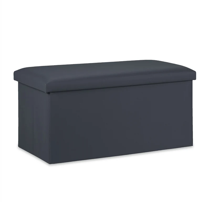 Banc pliable avec espace de rangement 37,5 x 76,5 x 38,5 cm assise confortable style moderne en cuir synthétique noir 13_0008870