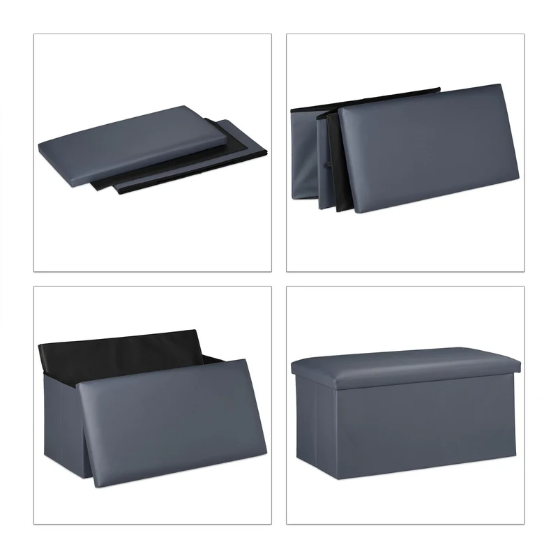 Banc pliable avec espace de rangement 37,5 x 76,5 x 38,5 cm assise confortable style moderne en cuir synthétique noir 13_0008870