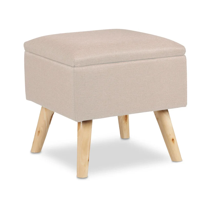 Tabouret de rangement bas décoratif salon chambre 40 x 40 x 40 cm en lin artificiel beige 13_0008761