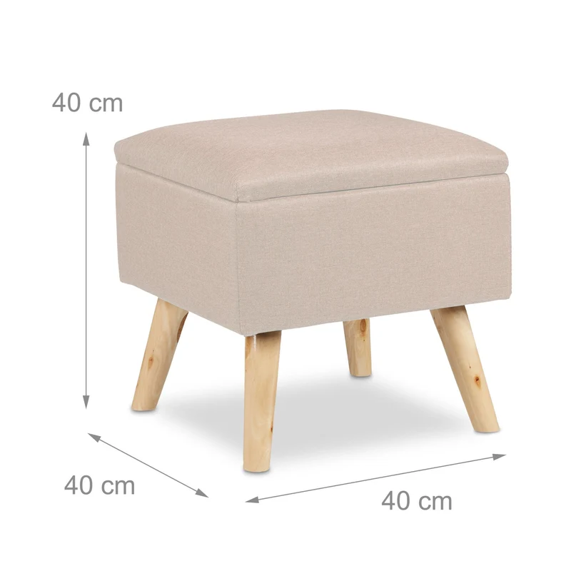 Tabouret de rangement bas décoratif salon chambre 40 x 40 x 40 cm en lin artificiel beige 13_0008761