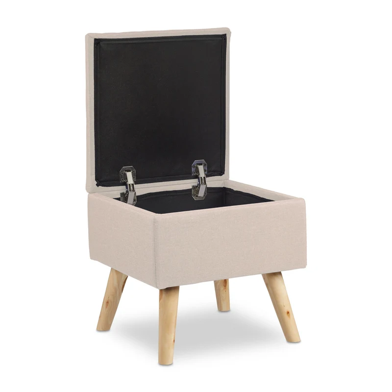 Tabouret de rangement bas décoratif salon chambre 40 x 40 x 40 cm en lin artificiel beige 13_0008761