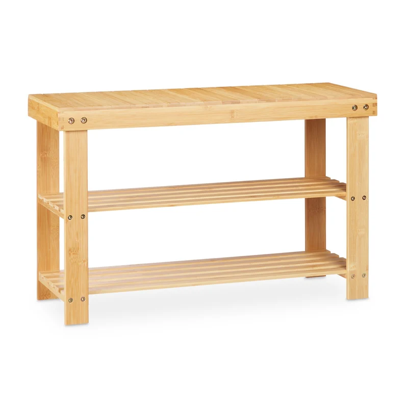 Etagère à chaussures avec siège pour entrée salle de bain 80 x 30 x 45 cm en bambou naturel 13_0008910