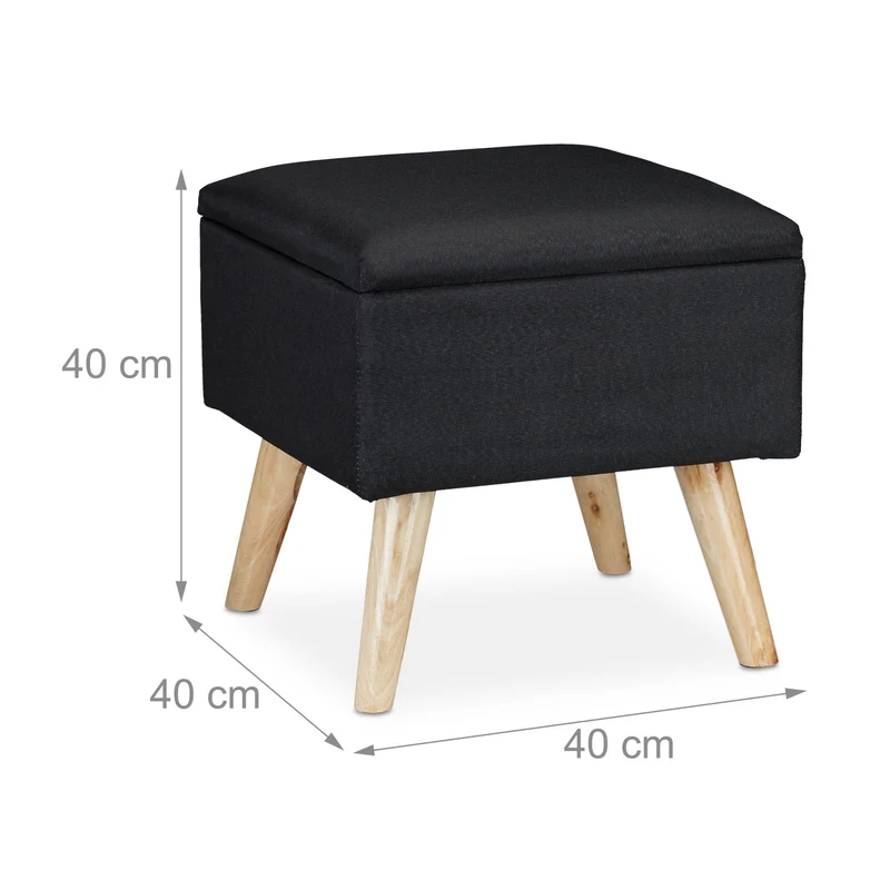 Tabouret de rangement décoratif carré 40 x 40 x 40 cm confort assise esthétique en lin artificiel noir 13_0008756