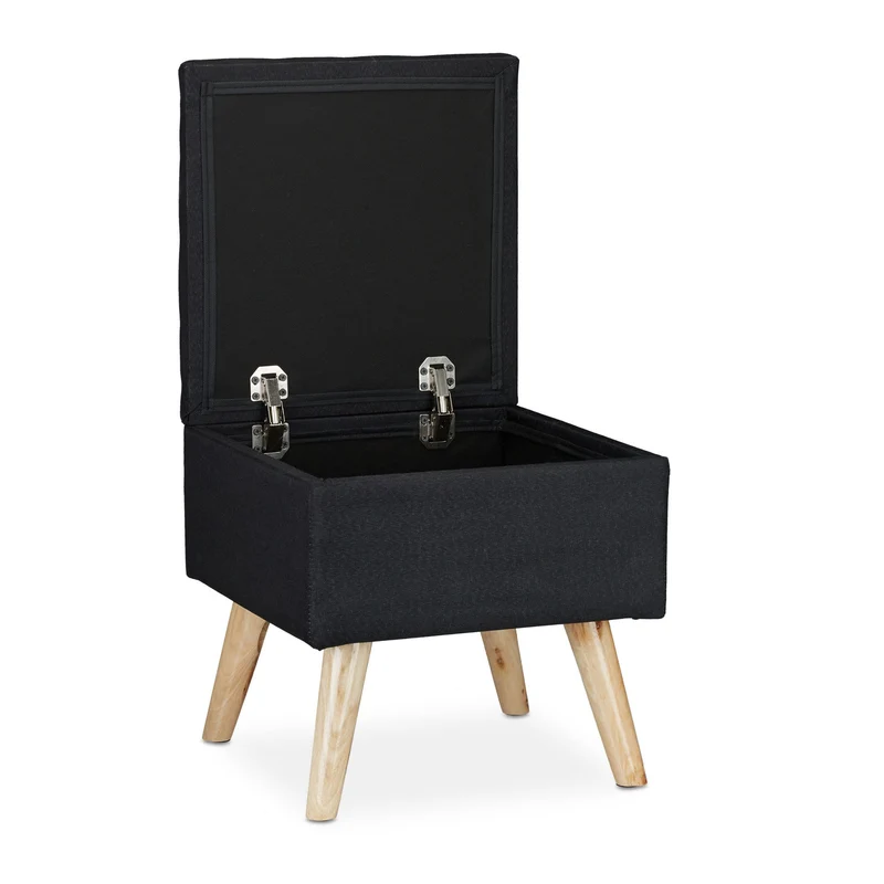 Tabouret de rangement décoratif carré 40 x 40 x 40 cm confort assise esthétique en lin artificiel noir 13_0008756