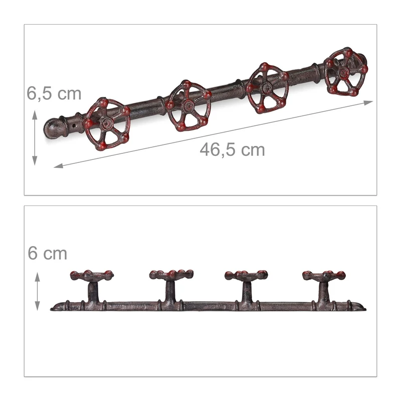 Garde robe mural style industriel original pour vestons sacs 6,5 x 46,5 x 6 cm en fonte marron 13_0008104