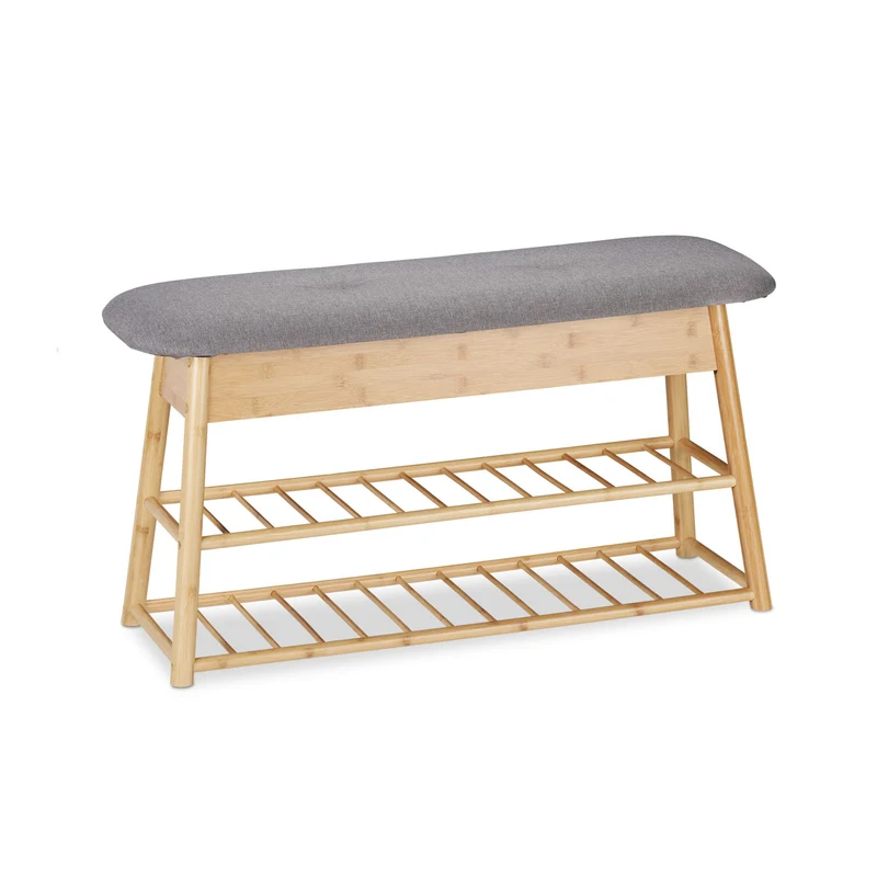 Banc de rangement pour chaussures avec siège 80 x 30 x 45 cm ergonomique style moderne en bambou naturel 13_0008306