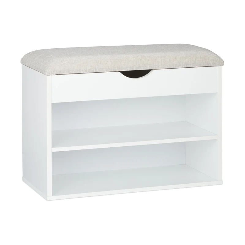 Banc de rangement pour chaussures rabattable mobilier entrée 100 x 40 x 45 cm avec assise confortable style moderne en bois blanc 13_0008165