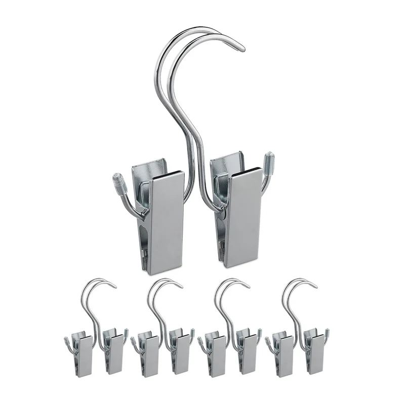 Lot de 5 pinces à bottes double anti-glisse rangement chaussure 14 x 9,5 x 2,5 cm en fer chromé argenté 13_0008404