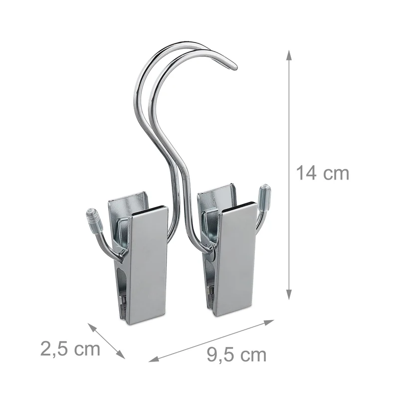 Lot de 5 pinces à bottes double anti-glisse rangement chaussure 14 x 9,5 x 2,5 cm en fer chromé argenté 13_0008404