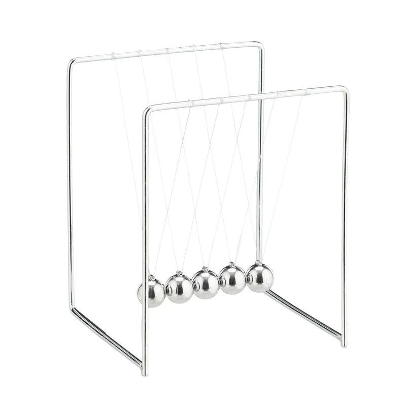 Pendule de Newton décoratif classique 13,5 x 11 x 10,5 cm avec effet relaxant en métal argenté 13_0007544