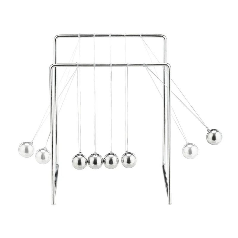 Pendule de Newton décoratif classique 13,5 x 11 x 10,5 cm avec effet relaxant en métal argenté 13_0007544