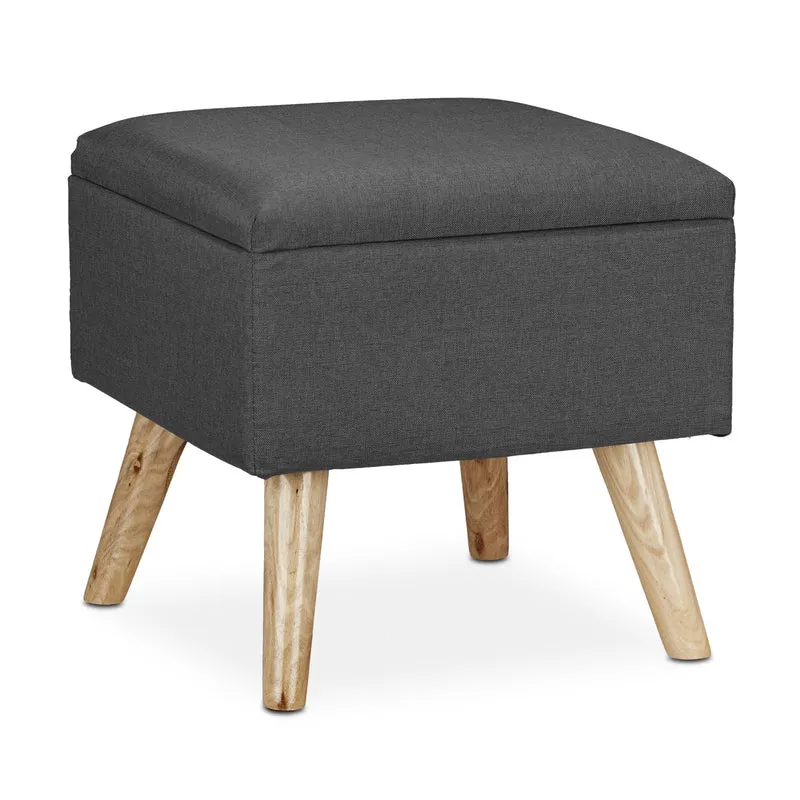 Tabouret de rangement bas décoratif salon chambre 40 x 40 x 40 cm en lin artificiel beige 13_0008759