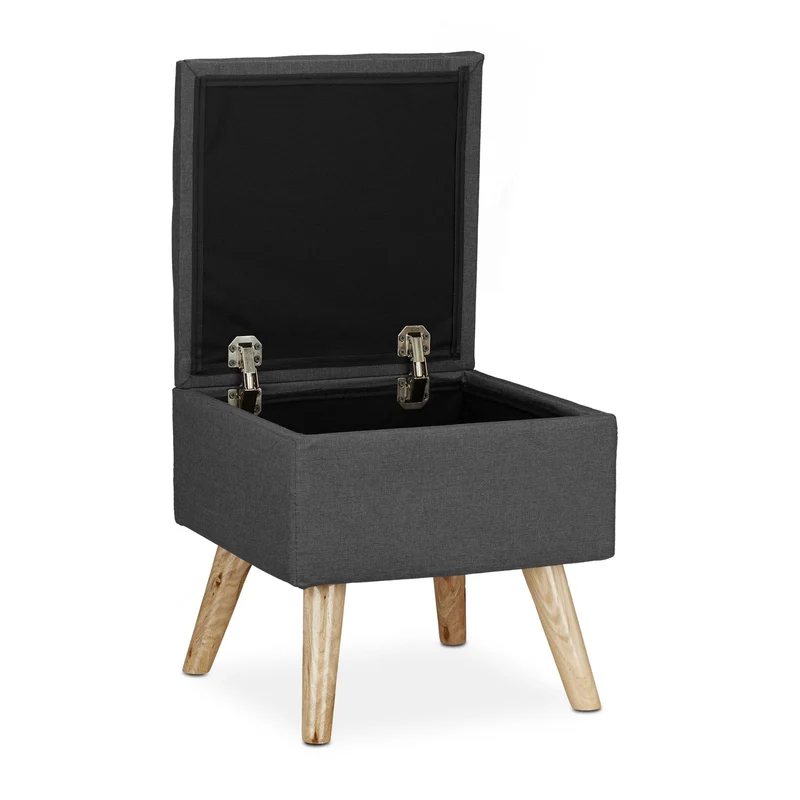 Tabouret de rangement bas décoratif salon chambre 40 x 40 x 40 cm en lin artificiel beige 13_0008759