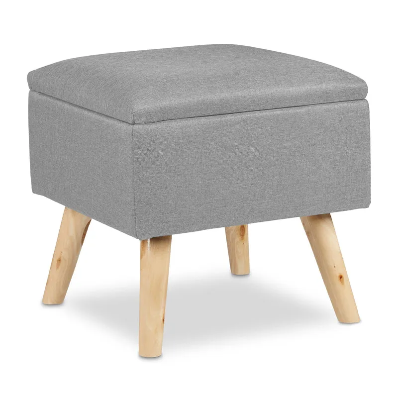 Tabouret de rangement bas décoratif salon chambre 40 x 40 x 40 cm en lin artificiel gris 13_0008760
