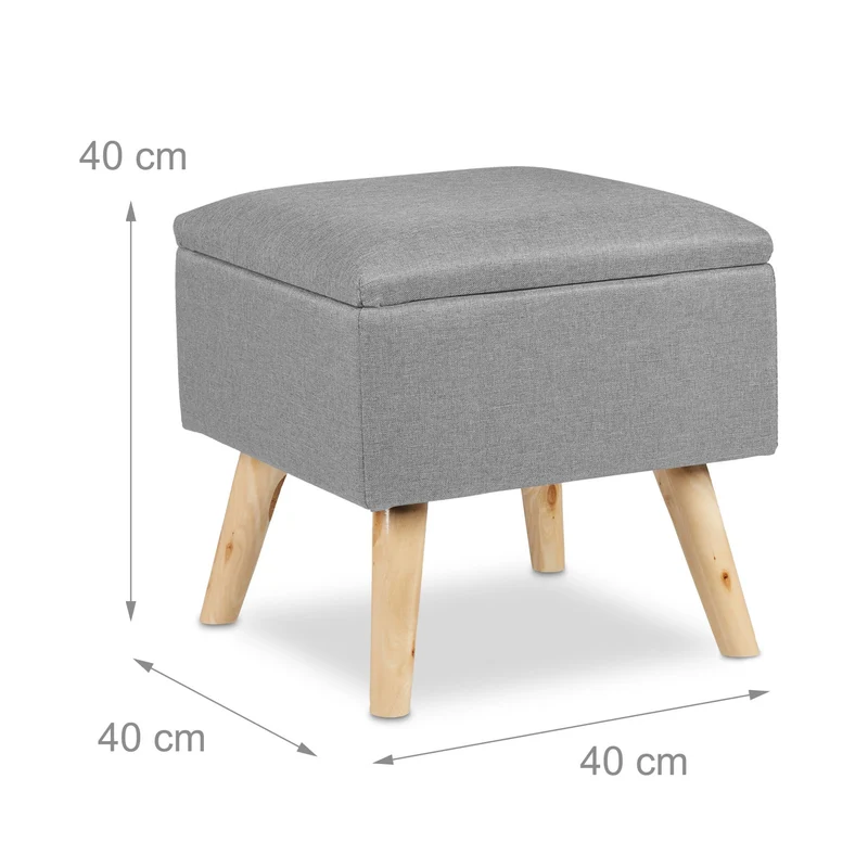 Tabouret de rangement bas décoratif salon chambre 40 x 40 x 40 cm en lin artificiel gris 13_0008760