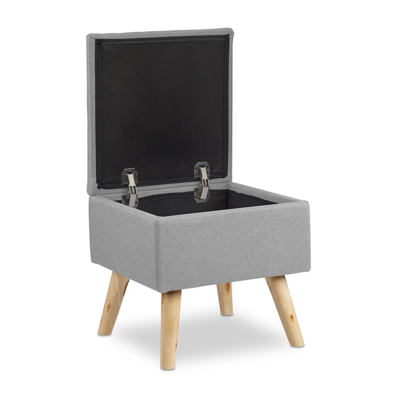 Tabouret de rangement bas décoratif salon chambre 40 x 40 x 40 cm en lin artificiel gris 13_0008760