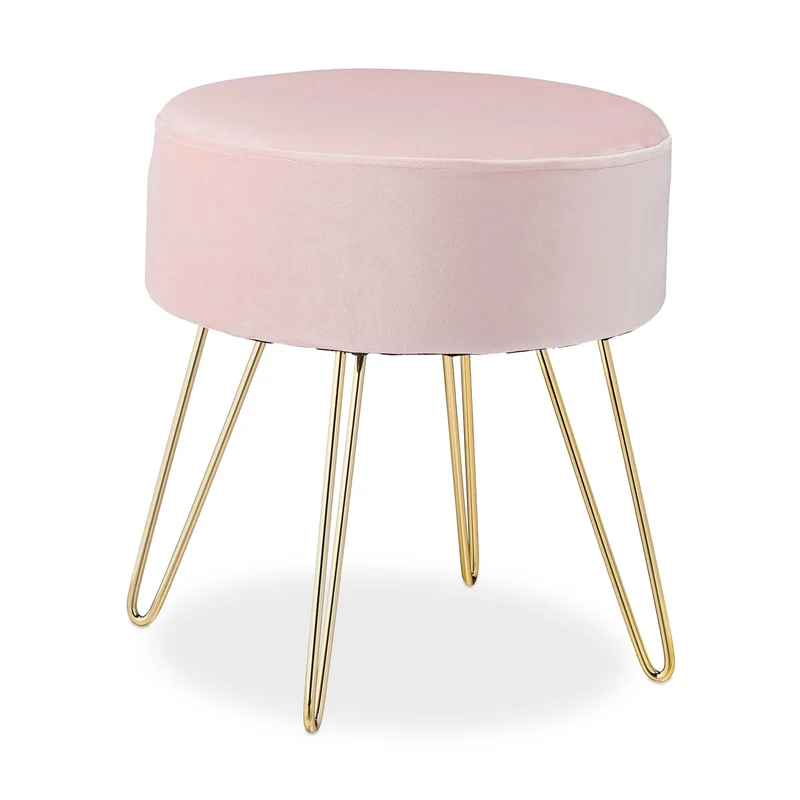 Pouf coiffeuse en velours moderne 40 x 45 cm assise décorative finition mate en velours rose poudré 13_0008312