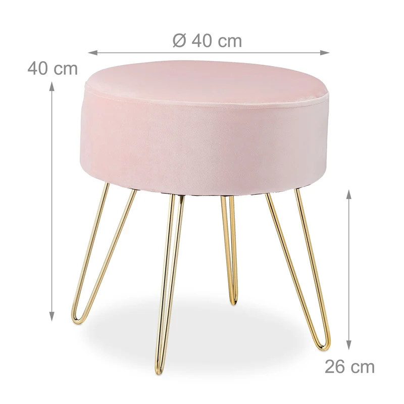 Pouf coiffeuse en velours moderne 40 x 45 cm assise décorative finition mate en velours rose poudré 13_0008312