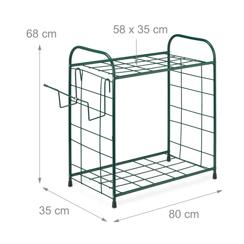 Support d'outils de jardin pratique rangement à deux niveaux 100 x 40 x 120 cm en métal vert 13_0008159