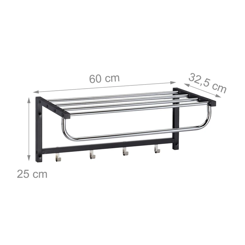 Porte-manteaux mural multifonctionnel moderne couloir 60 x 20 x 12 cm en métal noir 13_0008544