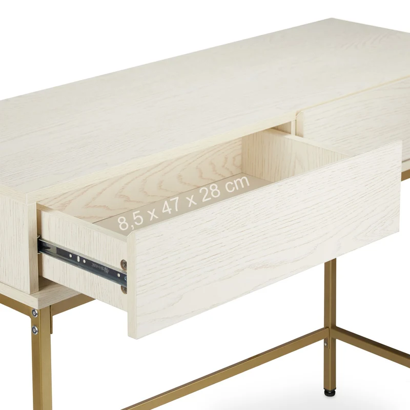 Table de console étroite avec 2 tiroirs élégante pour couloir salon 100 x 30 x 75 cm en bois blanc 13_0009049