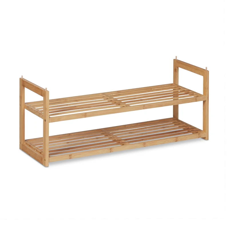 Étagère à chaussures empilable moderne 2 niveaux extensible rangement entrée 60 x 25 x 40 cm en bambou naturel 13_0009957