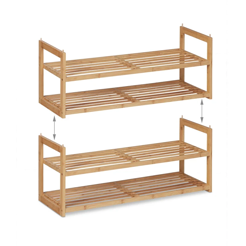 Étagère à chaussures empilable moderne 2 niveaux extensible rangement entrée 60 x 25 x 40 cm en bambou naturel 13_0009957