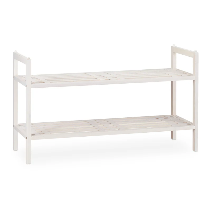 Étagère à chaussures empilable design moderne 41 x 69 x 27 cm pour 6 paires rangement pratique en bois blanc 13_0009008