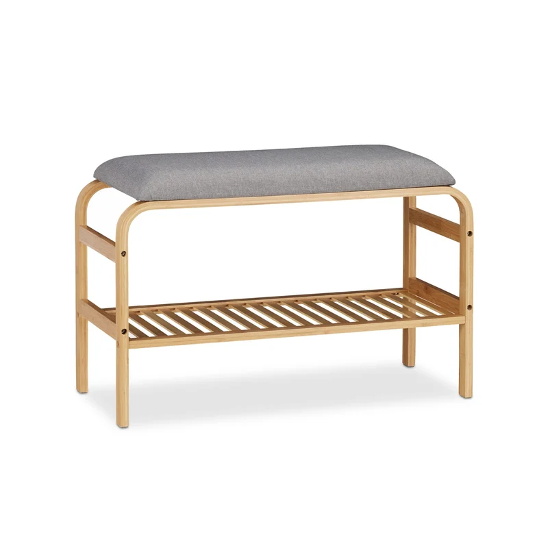 Banc à chaussures avec assise rembourrée pour 6 paires 46 x 69 x 30 cm en bambou naturel 13_0009494