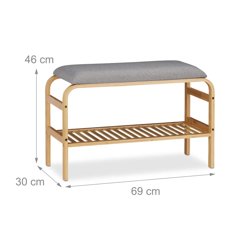 Banc à chaussures avec assise rembourrée pour 6 paires 46 x 69 x 30 cm en bambou naturel 13_0009494
