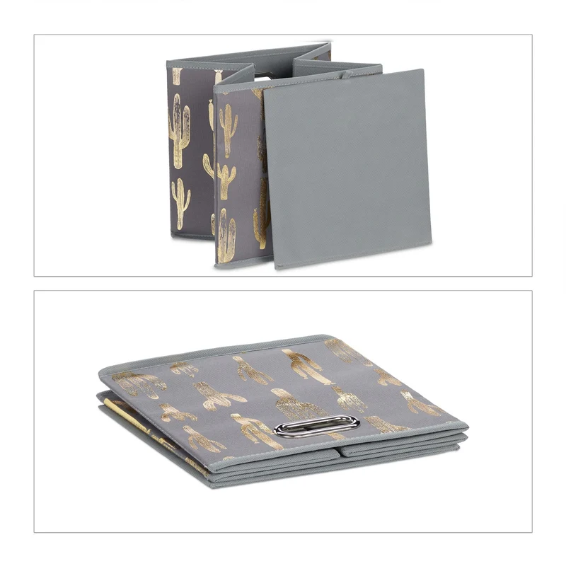 Lot de 2 boîtes pliantes carrées rangement pratique 29 x 28,5 x 28,5 cm en feutre gris 13_0010157