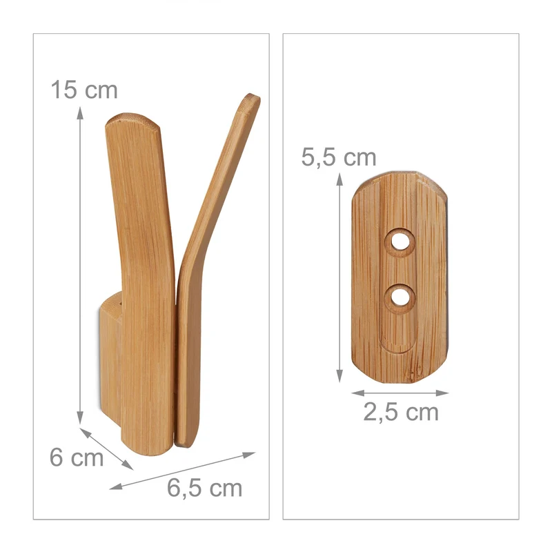 Crochet mural simple ou double pour vestes sacs chapeaux 15 x 6,5 x 6 cm en bambou naturel 13_0010753