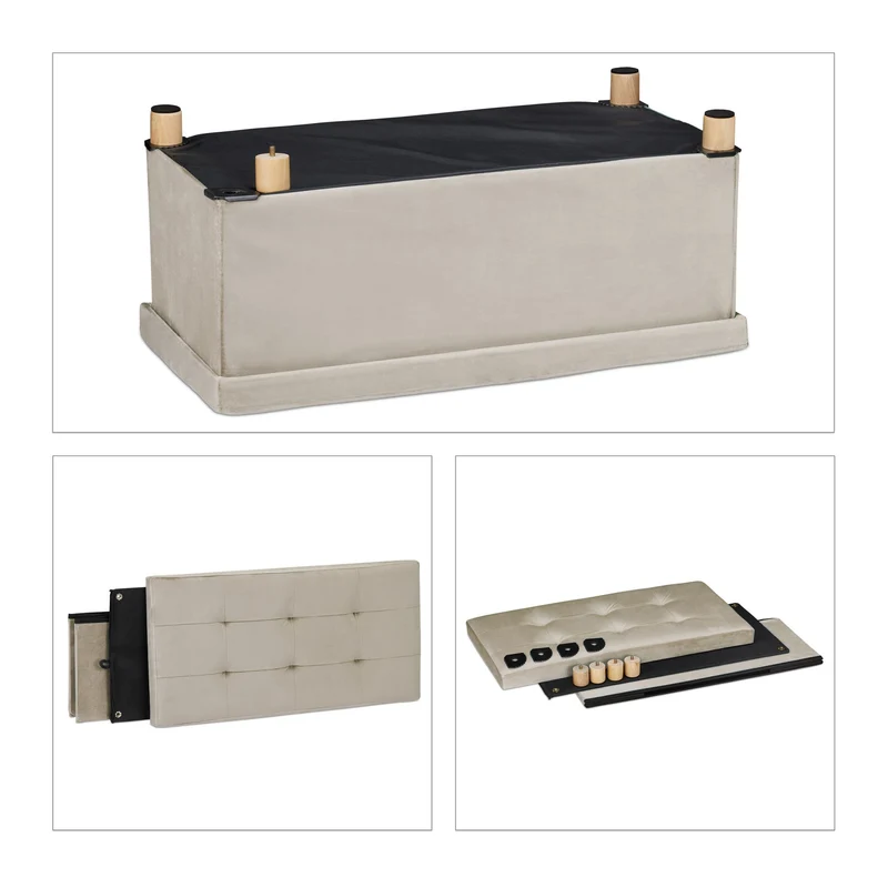 Banquette de rangement en velours matelassée 34 x 76 x 38 cm espace de stockage polyvalent style moderne en velours gris 13_0010922