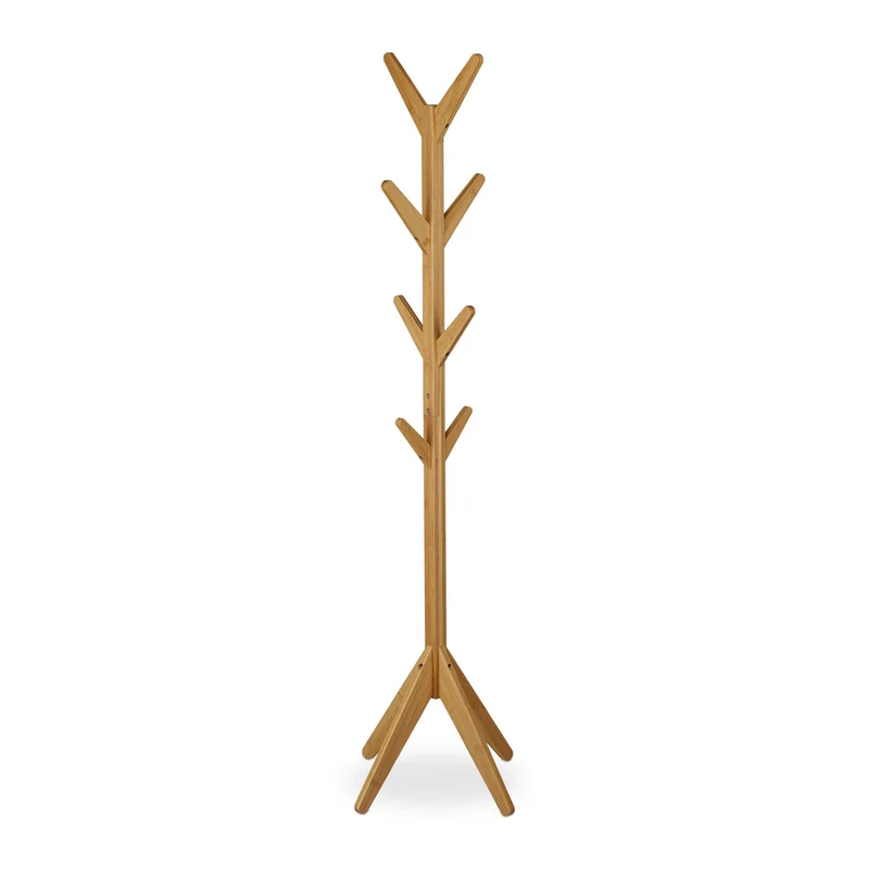 Porte manteau en forme d'arbre avec 8 crochets et 4 pieds obliques style moderne entrée 170 x 40 x 40 cm en bambou naturel 13_0010368