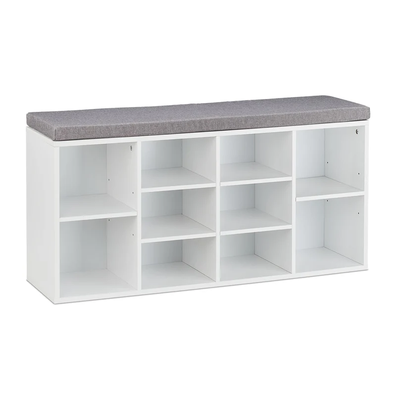 Banc à chaussures moderne avec coussin assise 90 x 30 x 45 cm pratique style épuré en bois blanc 13_0009849