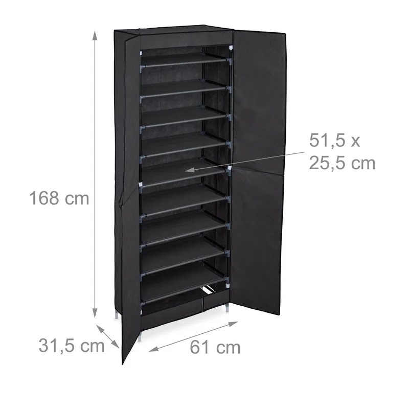 Armoire à chaussures grande capacité 168 x 61 x 31,5 cm 10 compartiments rangement sécurisé en tissu gris 13_0010925