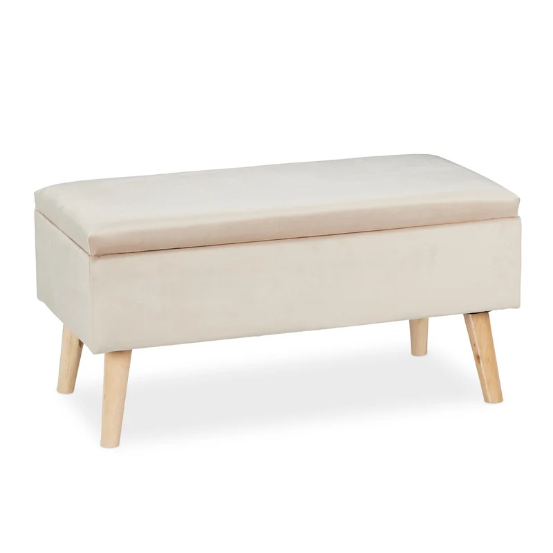 Banc de rangement élégant pour salon entrée 41 x 80 x 40 cm confort rembourré en velours beige 13_0009669