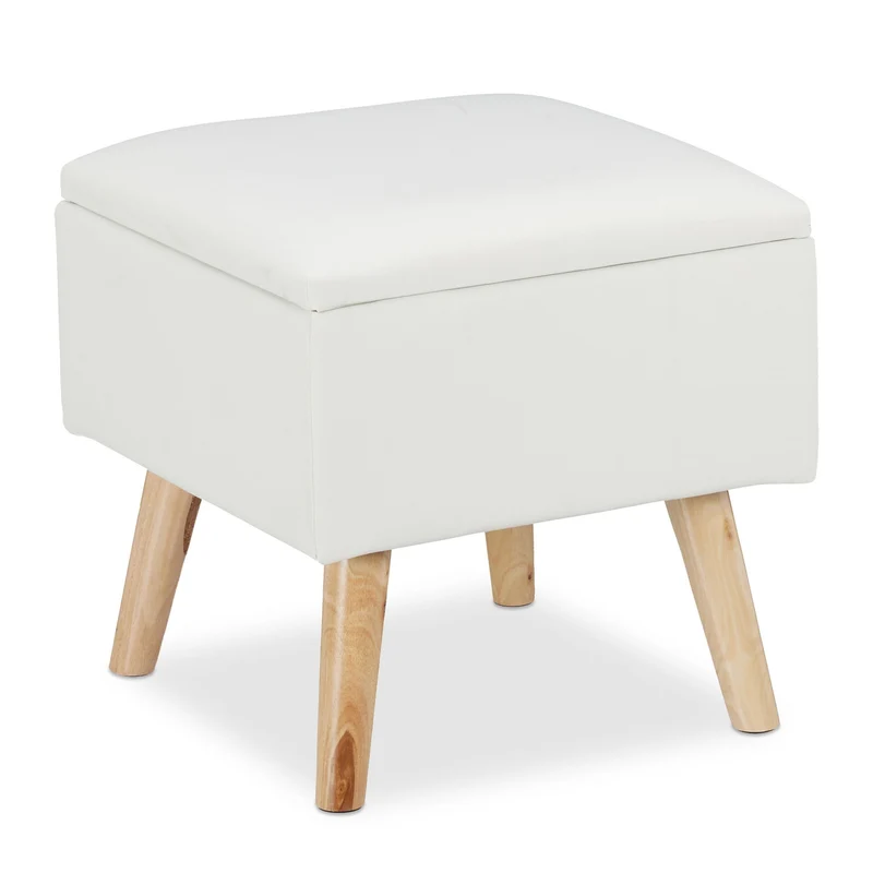 Tabouret de rangement design élégant 40 x 40 x 40 cm 2 en 1 fonctionnel salon en cuir synthétique beige 13_0009677