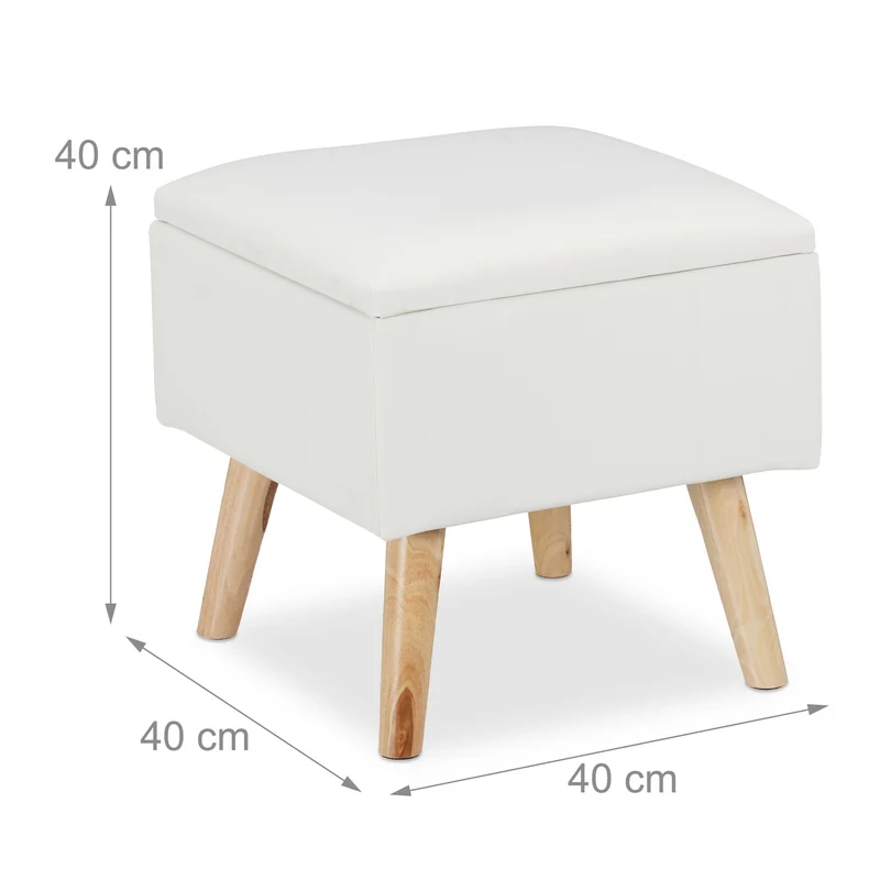 Tabouret de rangement design élégant 40 x 40 x 40 cm 2 en 1 fonctionnel salon en cuir synthétique beige 13_0009677