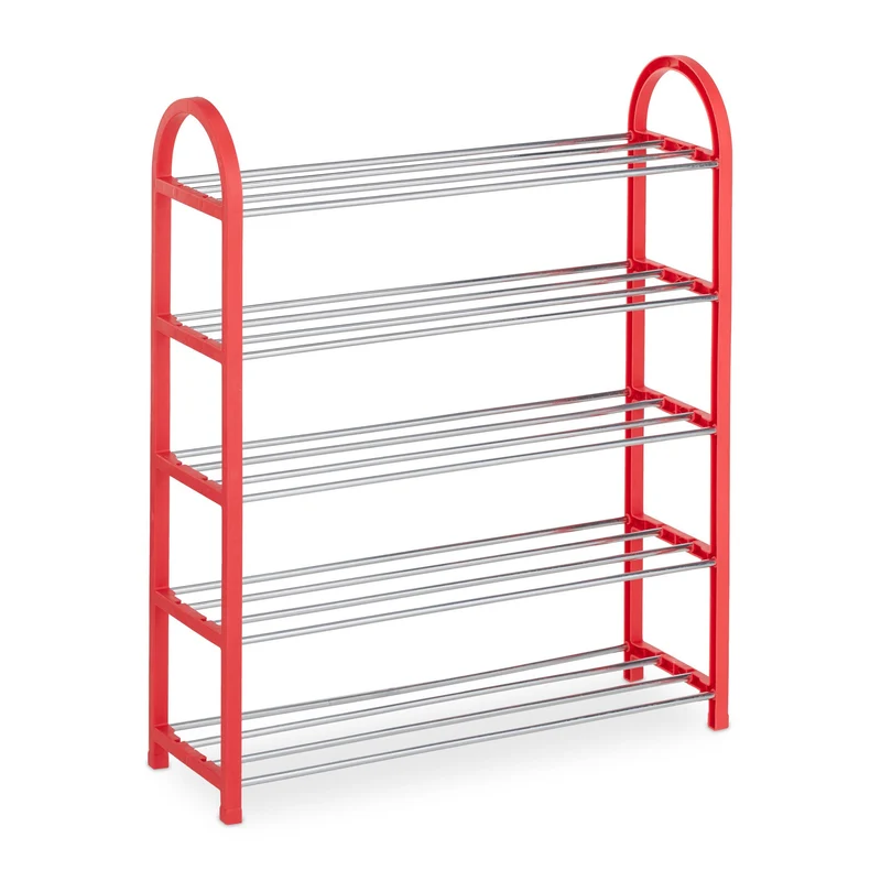 Étagère à chaussures ouverte pour enfants 70 x 57,5 x 18,5 cm design coloré pratique en plastique rouge 13_0012523