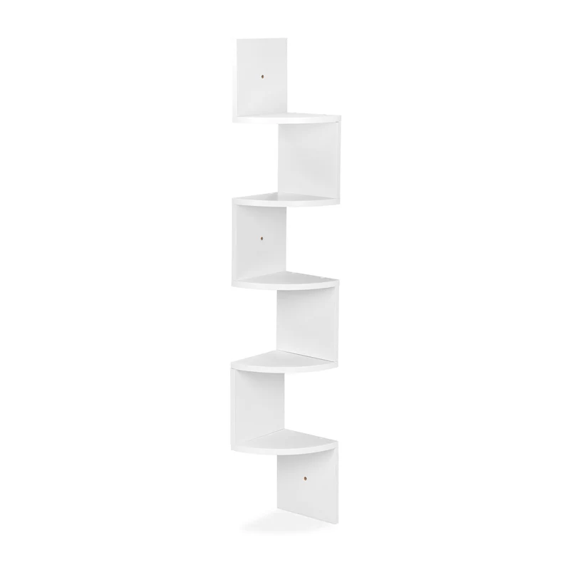 Étagère d’angle pratique 5 plateformes pour rangement décoratif salon cuisine 70 x 30 x 30 cm en MDF blanc 13_0012793